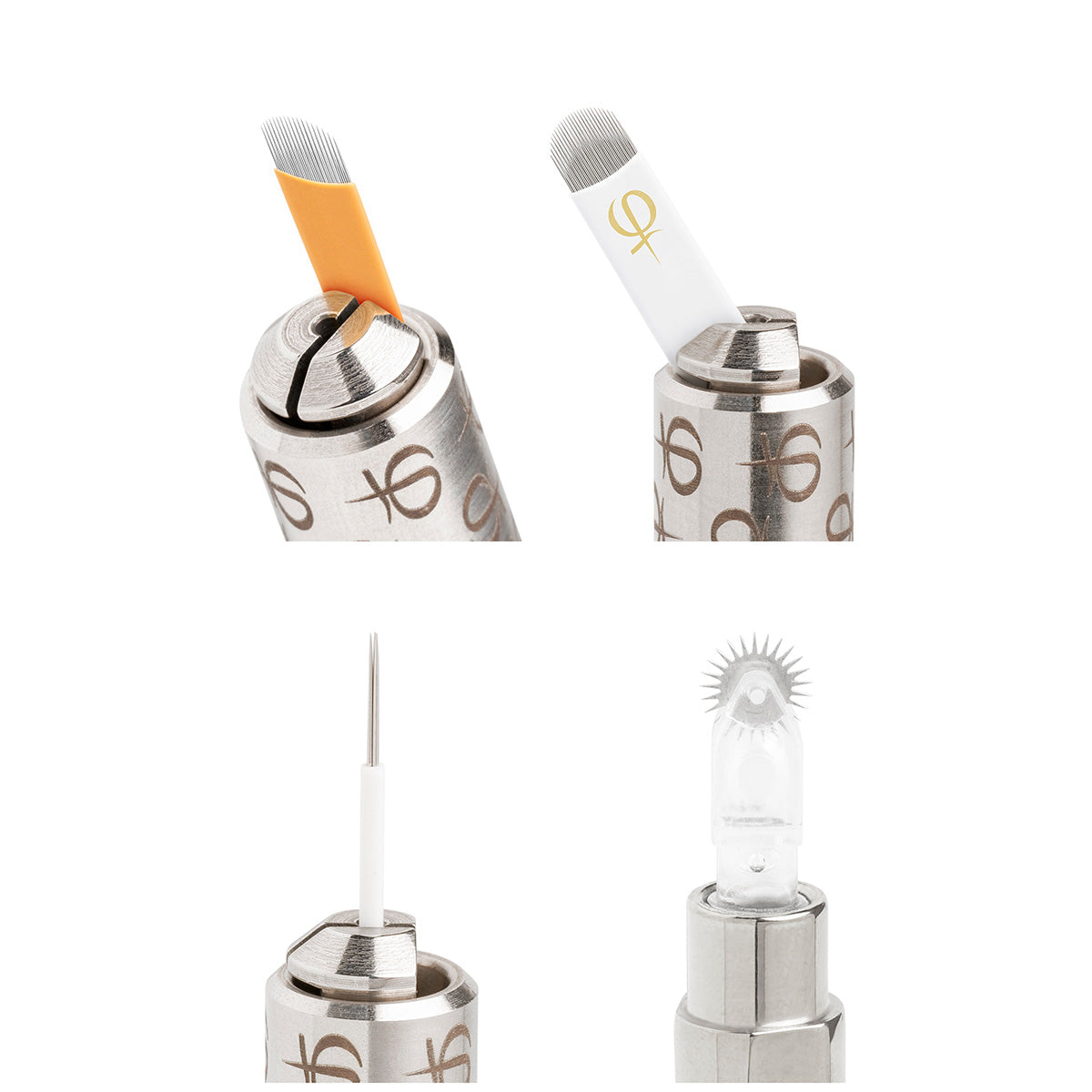 PhiBrows Universal Microblading Holder Silver — close-up of the blade mounting and configuration options