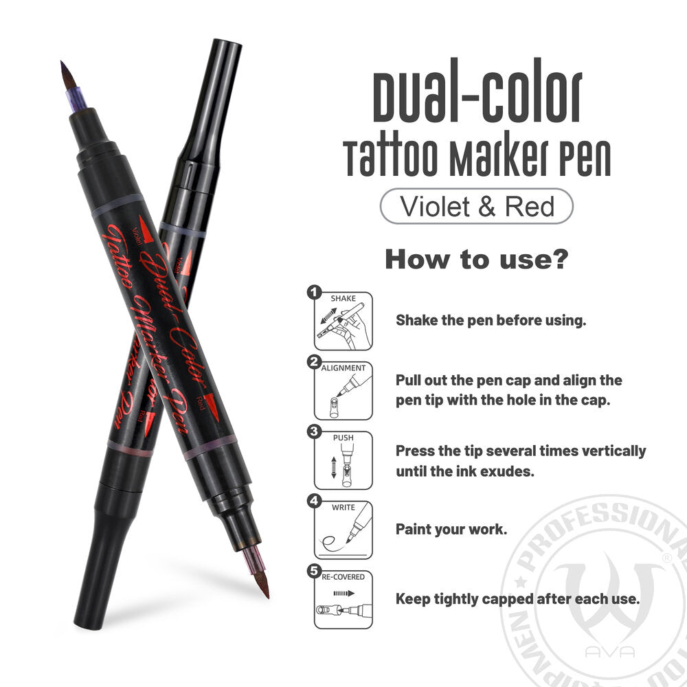 AVA Dual-Color Tattoo Marker Pen Red & Violet - BVShop