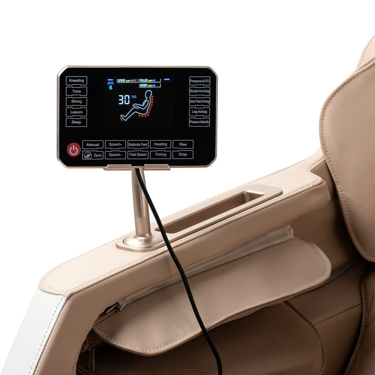 White Sakura Prime 101 massage chair from SAKURA, showing its sleek design and plush upholstery in a modern massage furniture style.