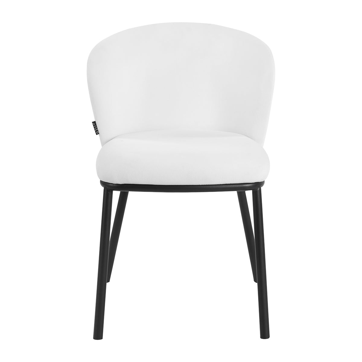 Side profile of white velour 4RICO Linea chair with slim black frame