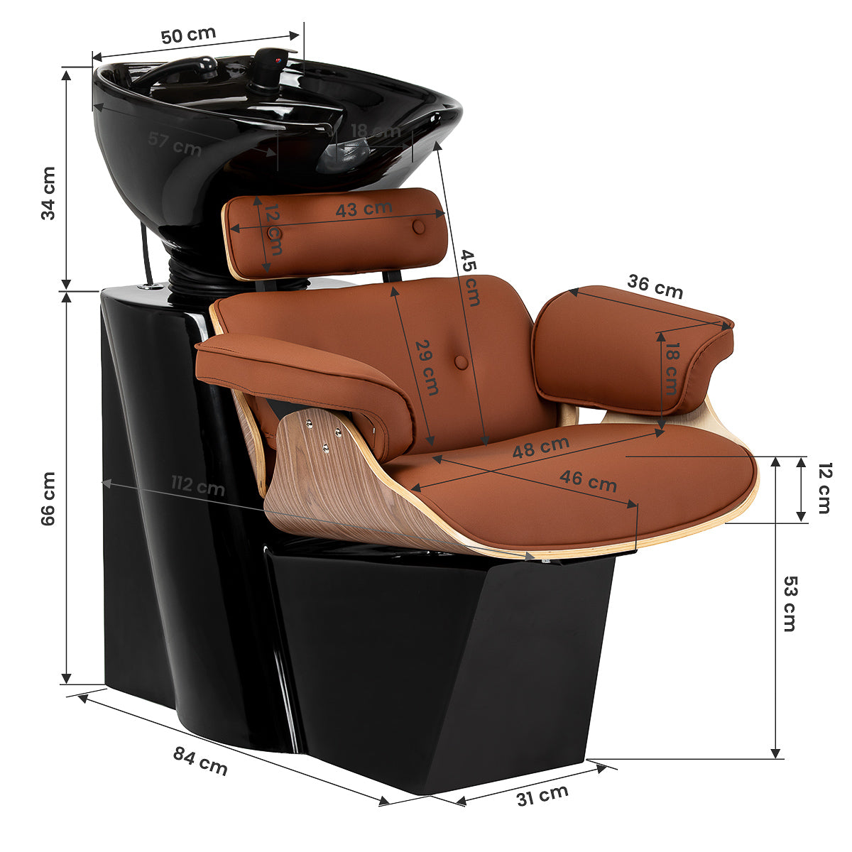 Gabbiano Florence hairdresser wash sink dimensions and brown design