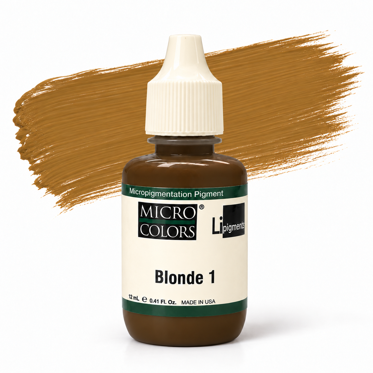 Li Pigments Micro Colors Blonde 1 Pigment 12ml — product packaging with illustrative pigment brushstroke