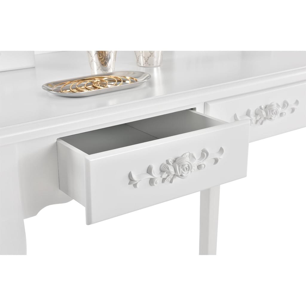 White MIRA Dressing Table with 4 drawers mirror + stool - BVShop