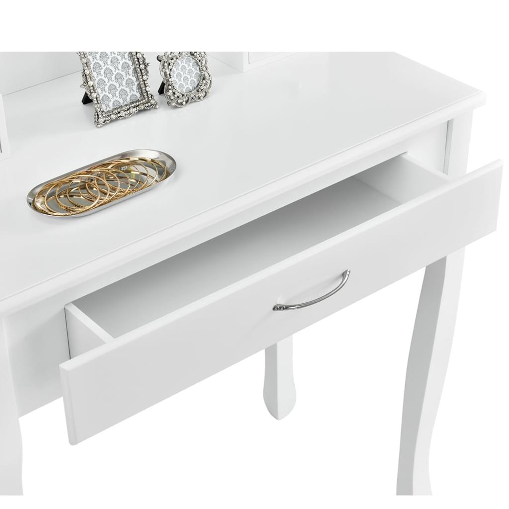 White LENA Vanity with 3 drawers mirror + stool - BVShop