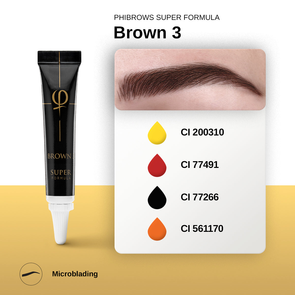 PhiBrows SUPER Brown 3 Microblading Pigment 5ml – pigment colour and composition chart