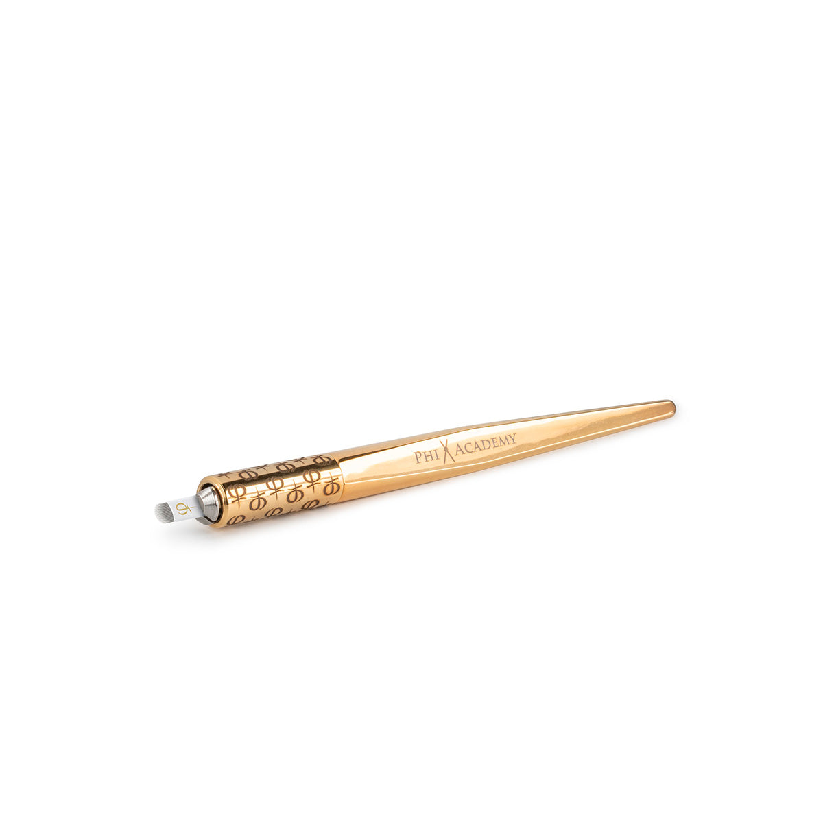 PhiBrows Universal Microblading Holder Gold — reusable microblading holder shown horizontally