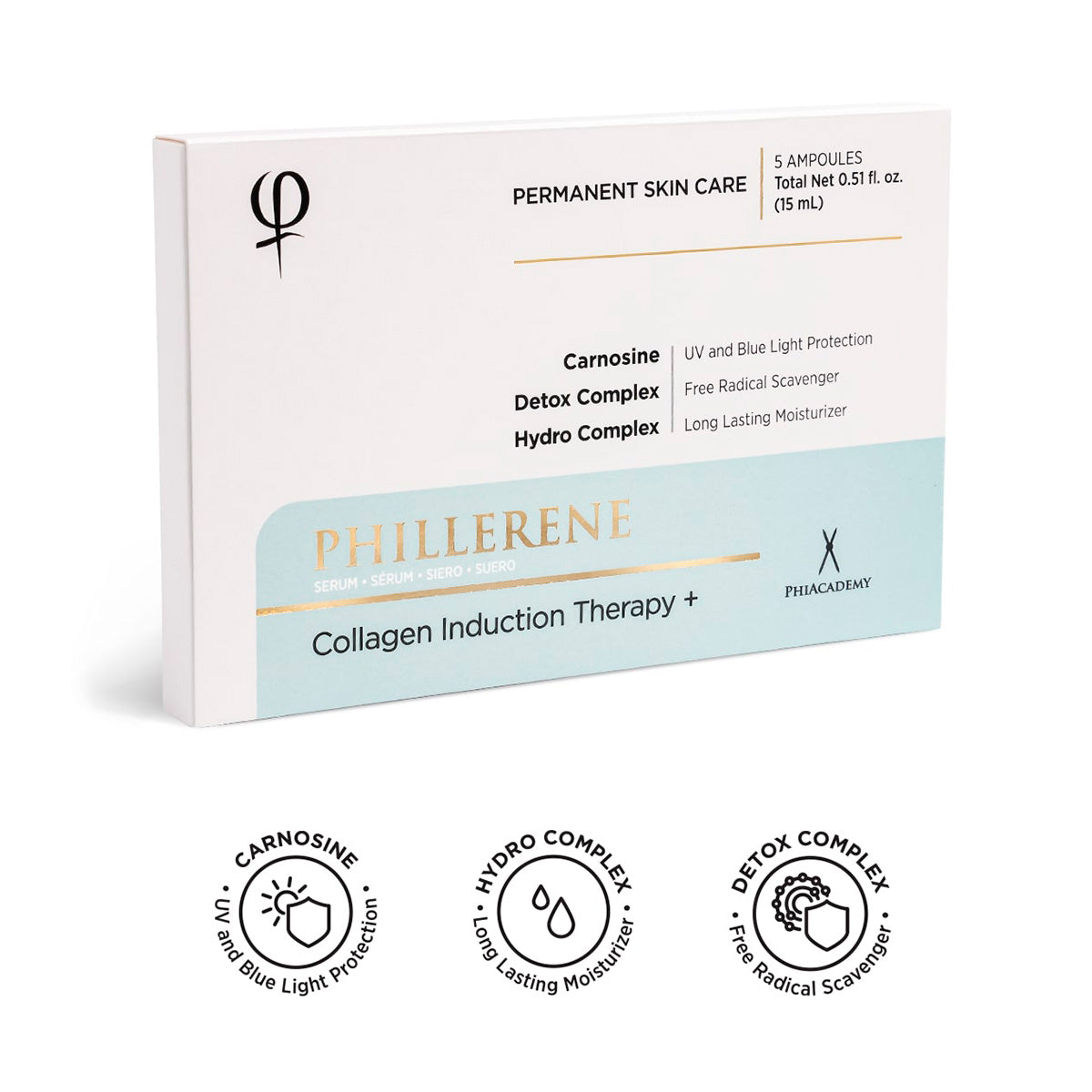 PhiAcademy Phillerene Collagen Serum 3ml 5pcs on a light background