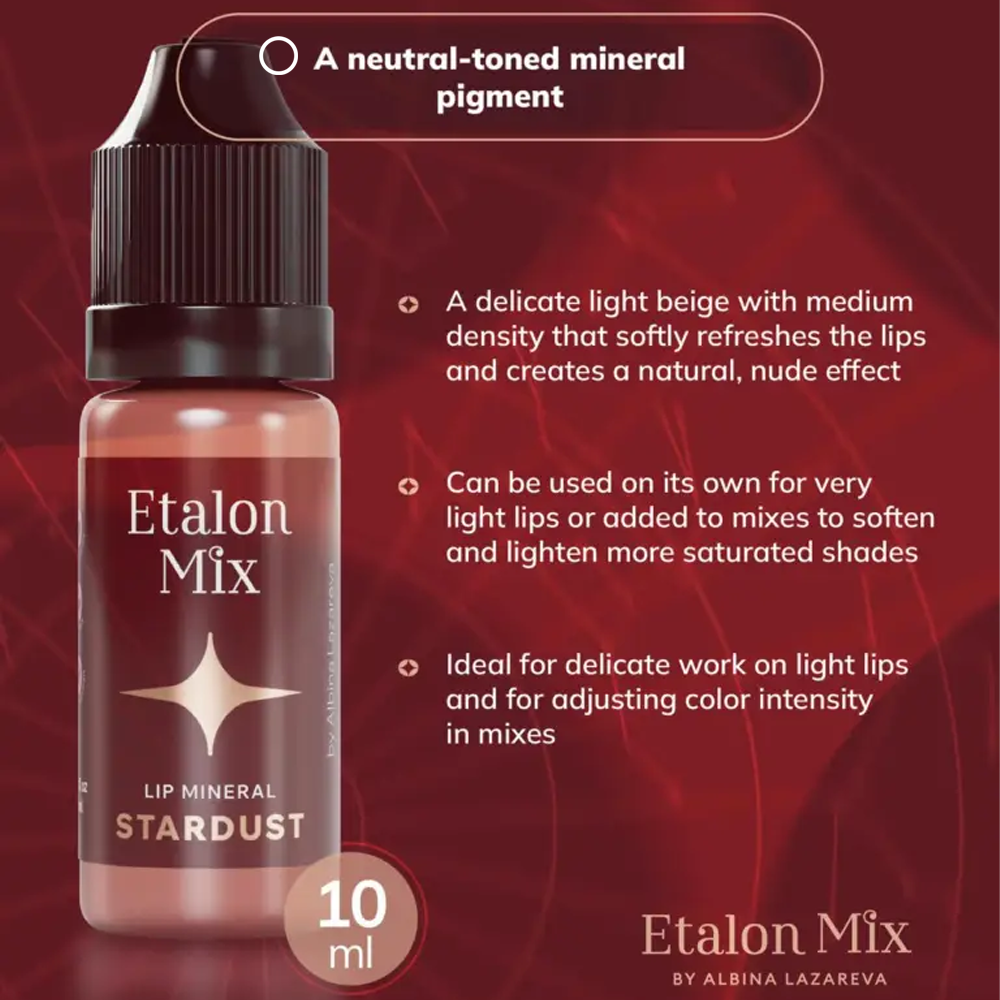 Etalon Mix Stardust Lip Pigment in 5ml or 10ml bottle, vibrant metallic lip color with shimmering finish, shown in the image.