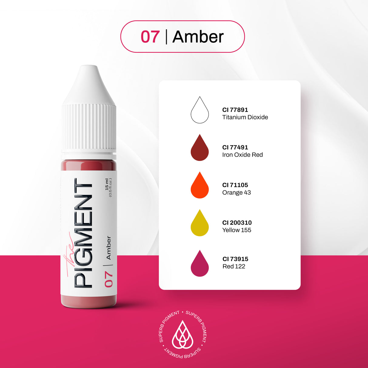 The Pigment 07 Amber pigment details for soft nude lip colour
