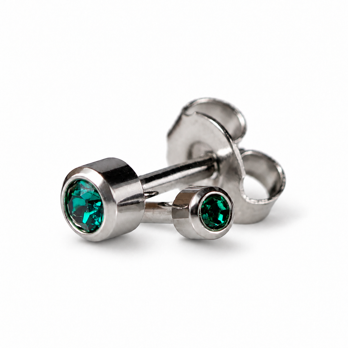 Caflon Blu Piercing Earrings Mini Emerald 3 mm (White Stainless Steel)