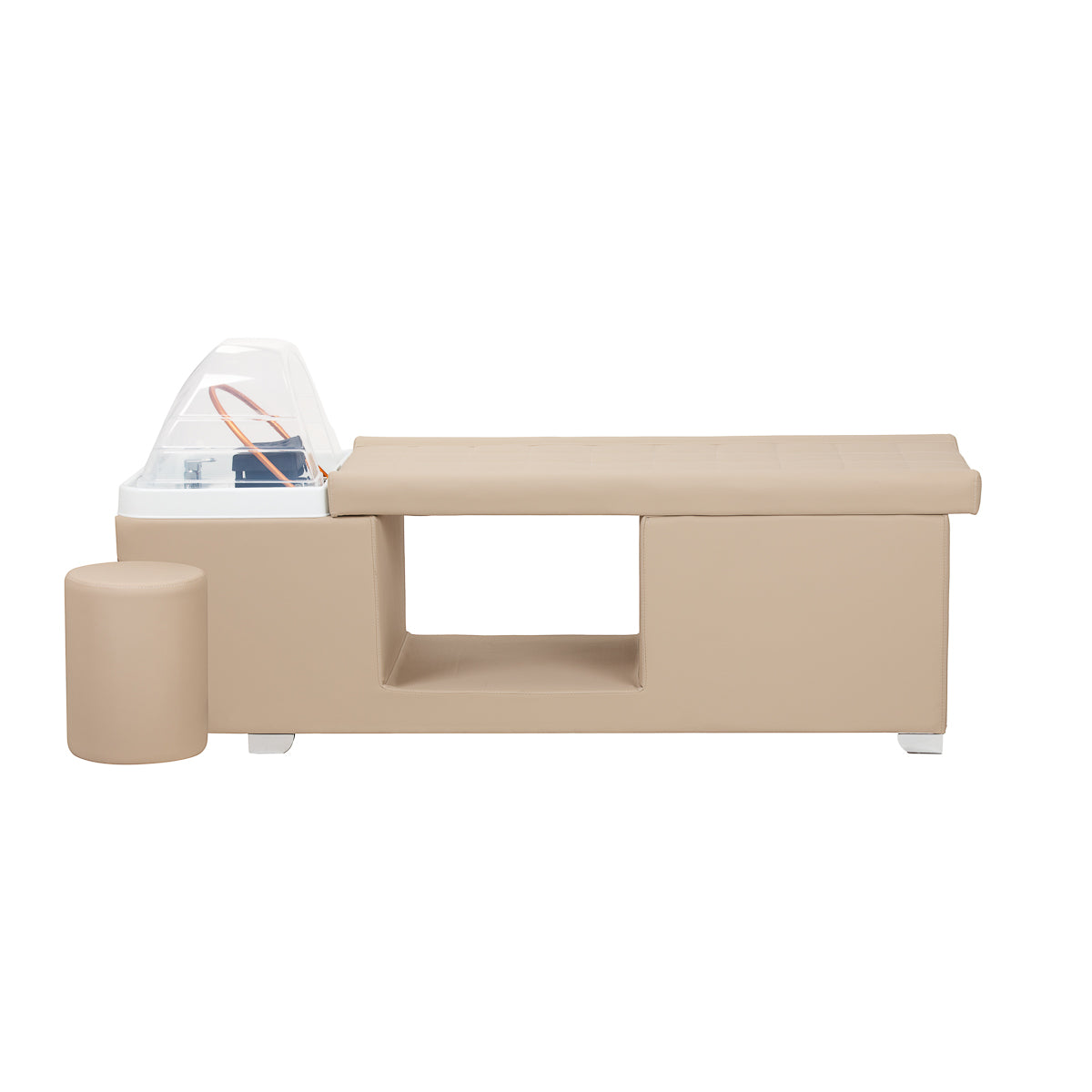 Gabbiano Head Spa Maldives hair washing bed in beige with cushioned surface and built-in headrest for comfortable hair treatments.