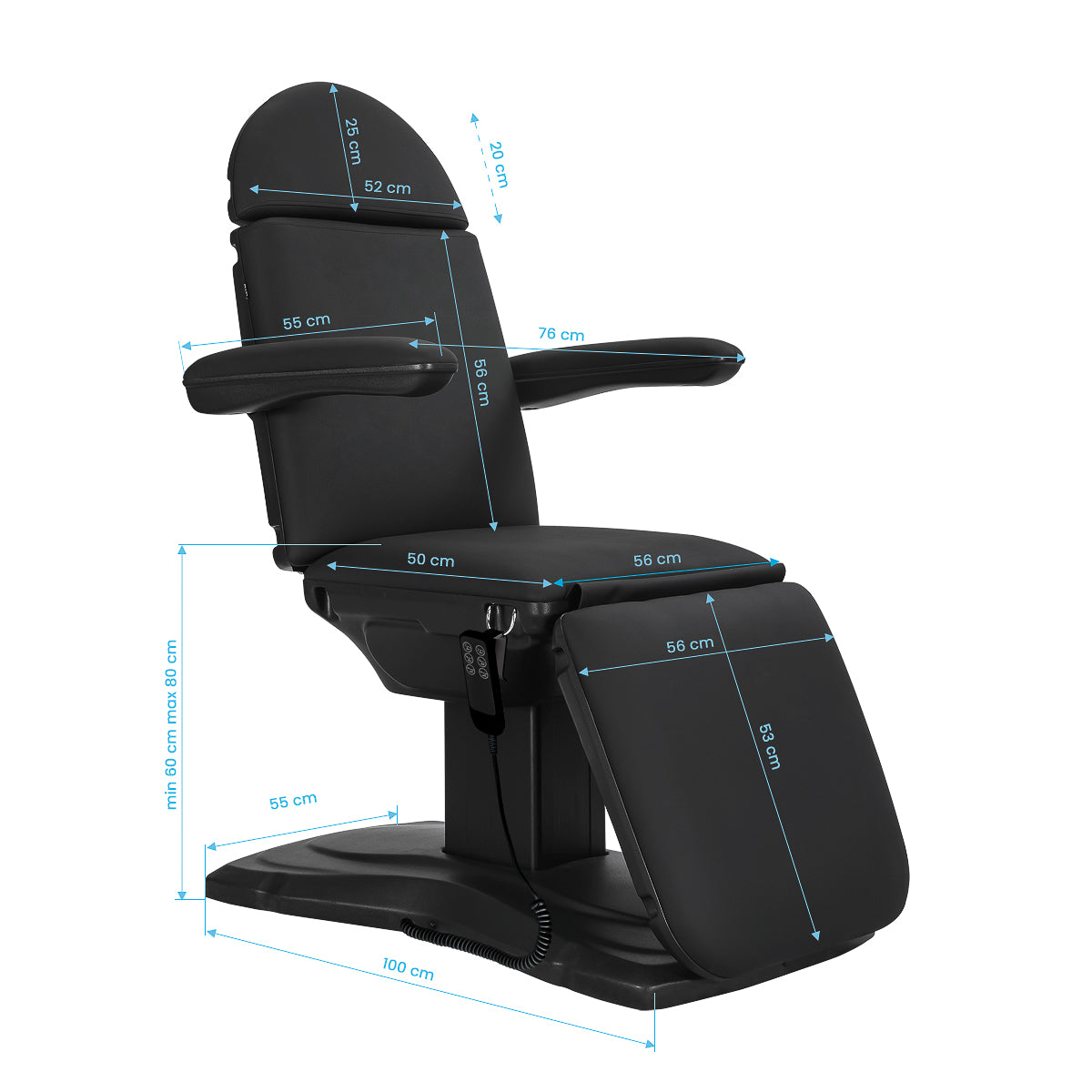 Sillon Eclipse electric cosmetic chair 3 actuators black - BVShop