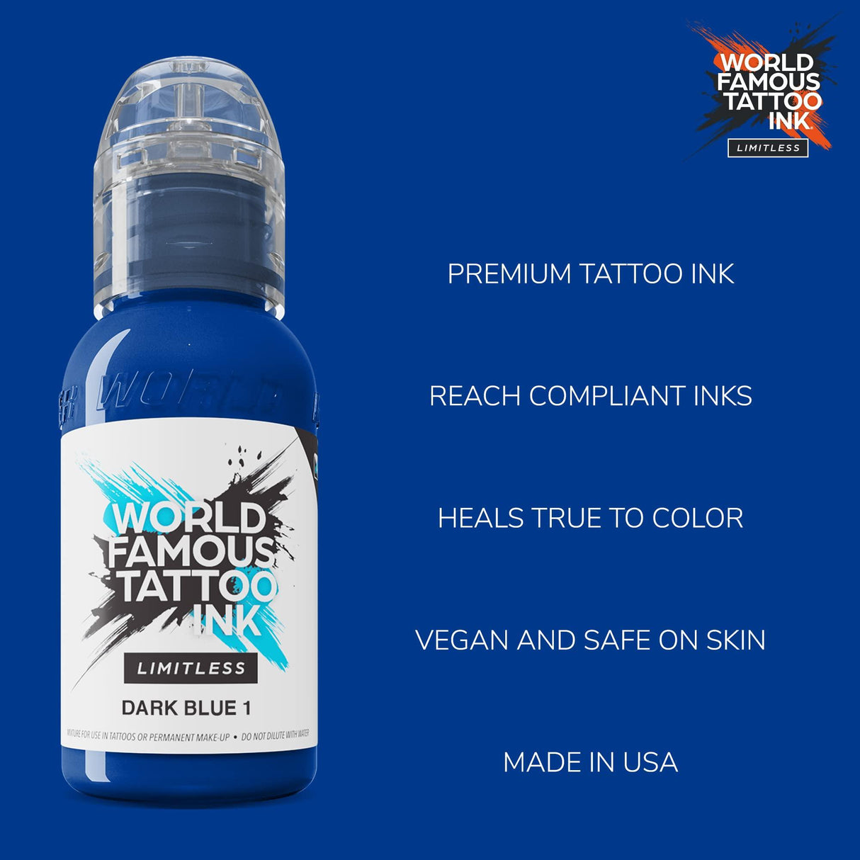 World Famous Limitless Tattoo Ink Dark Blue 1 v2 30ml - BVShop