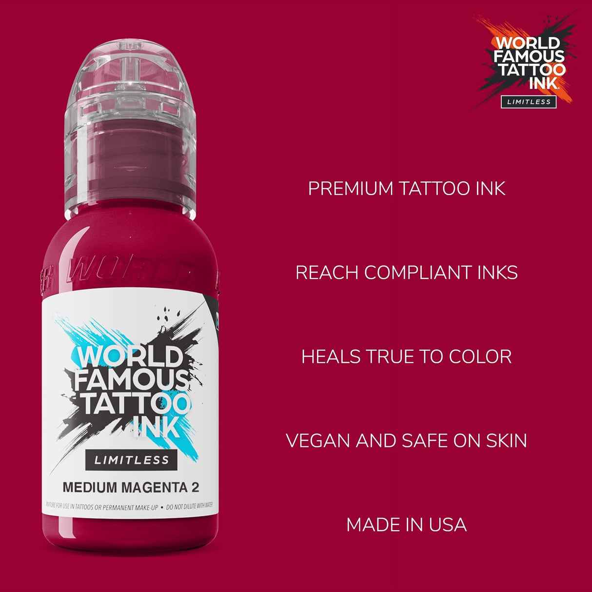 World Famous Limitless Tattoo Ink Medium Magenta 2 30ml - BVShop