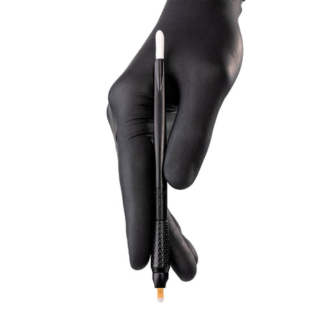 PhiBrows Disposable Microblading Tool 18 U Ecc 0.18mm 10pcs — 18 U Ecc tool held in a gloved hand