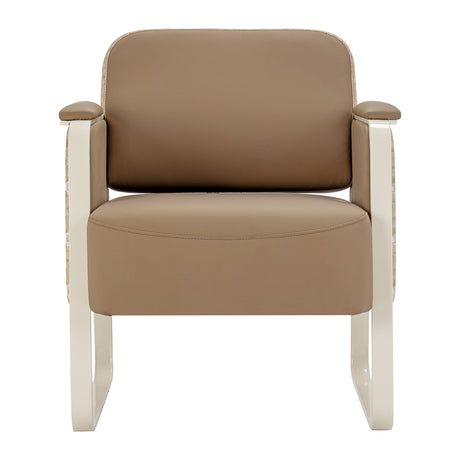 Omega Grandeur waiting room chair in light brown upholstery with sleek metal legs, designed for comfortable reception areas.