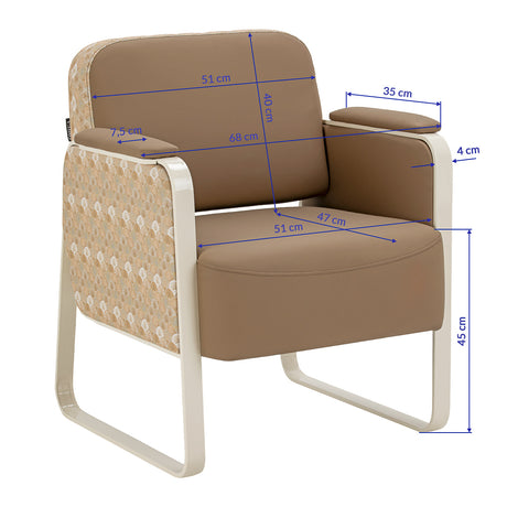 Light brown Omega Grandeur waiting room chair by OMEGA with cushioned seat and backrest, modern design for office or reception area.