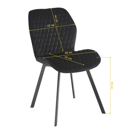 4RICO Vetro black velour chair with stitched backrest and black metal legs