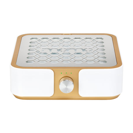 MOMO Dust Absorber P30 60W in white and gold finish, with sleek design and air filter components visible.