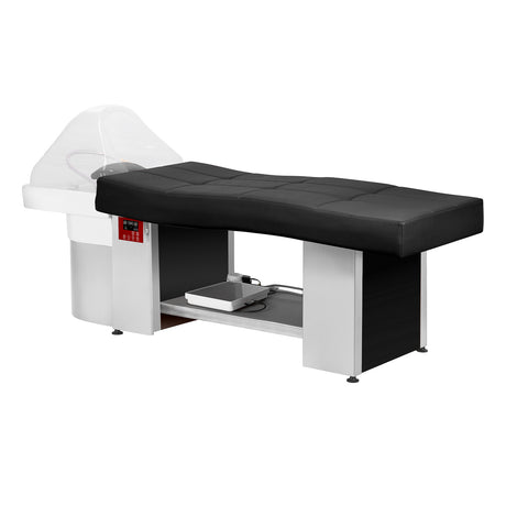 Gabbiano Head Spa 017 hair washing bed in black with cushioned surface and headrest for comfortable hair treatments.