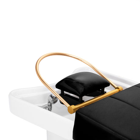 Gabbiano Head Spa 017 black hair washing bed with padded cushion and adjustable headrest for comfortable hair treatments.