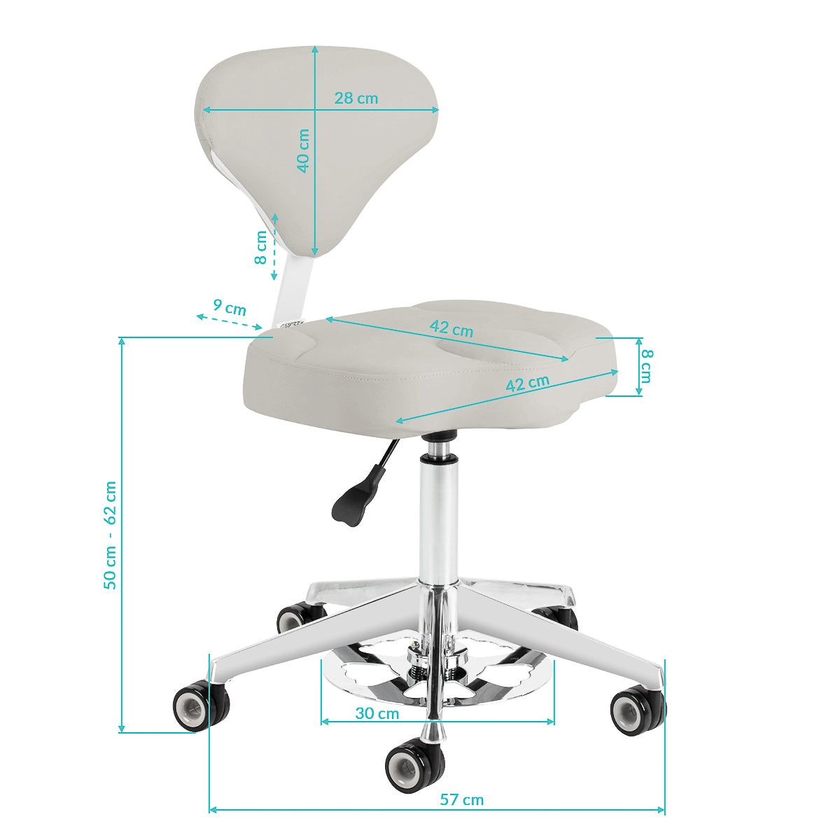 Azzurro 156-F professional salon stool – detailed dimensions