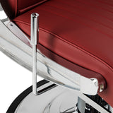 Gabbiano Visionerio+ Hydraulic Barber Chair – Red, Chrome Frame; side adjustment lever and frame