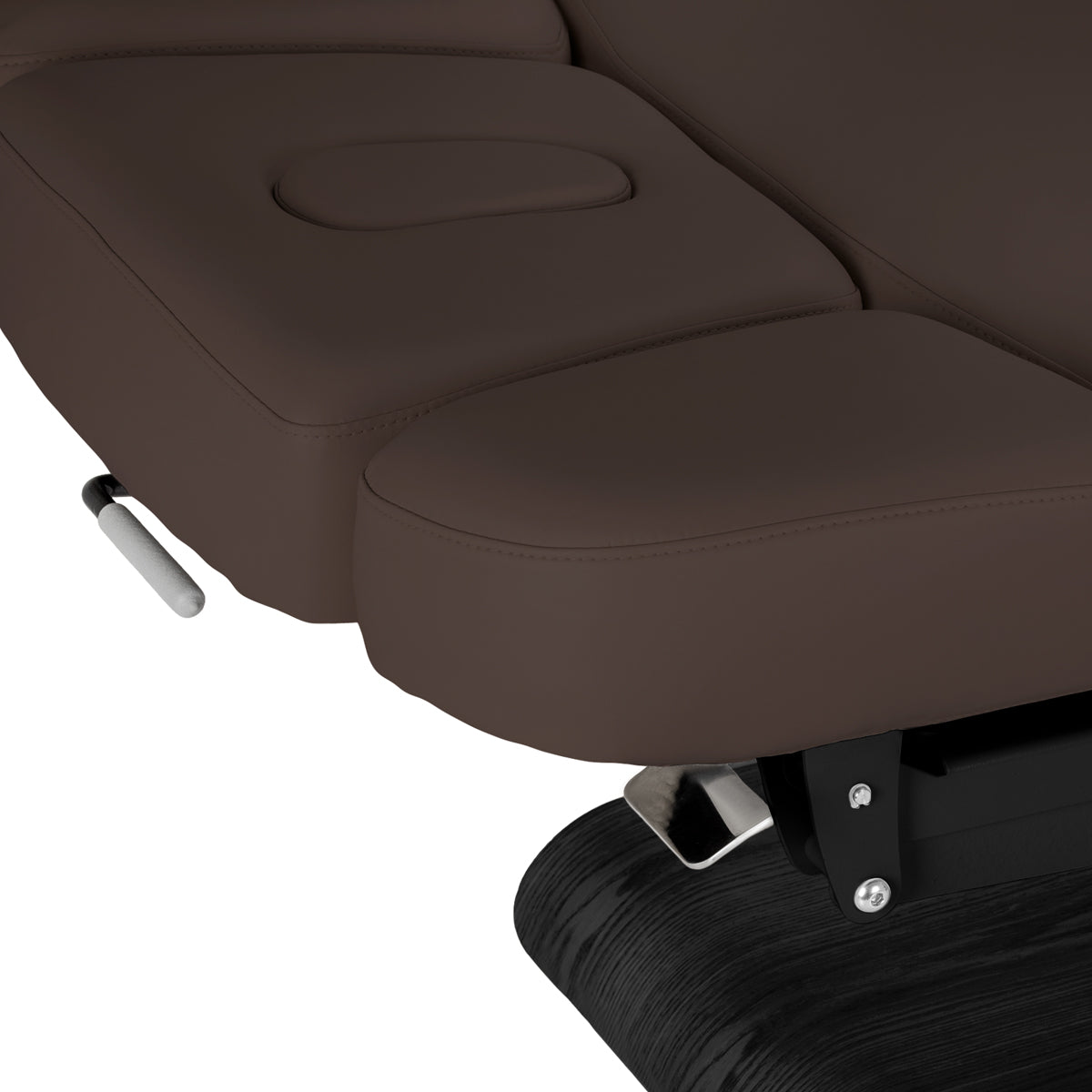 Sillon Relax Electric SPA Lounger – Dark Brown, Black Base · Headrest detail