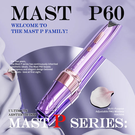 Pink Mast P60 Diamond Edition wireless tattoo machine with ergonomic grip and sleek design, ready for professional tattooing.