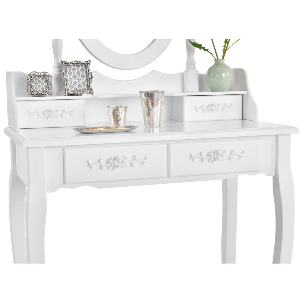 White MIRA Dressing Table with 4 drawers mirror + stool - BVShop