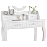 White MIRA Dressing Table with 4 drawers mirror + stool - BVShop