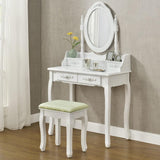 White MIRA Dressing Table with 4 drawers mirror + stool - BVShop