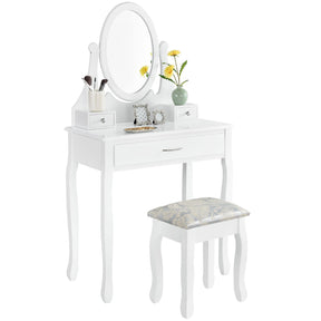 White LENA Vanity with 3 drawers mirror + stool - BVShop