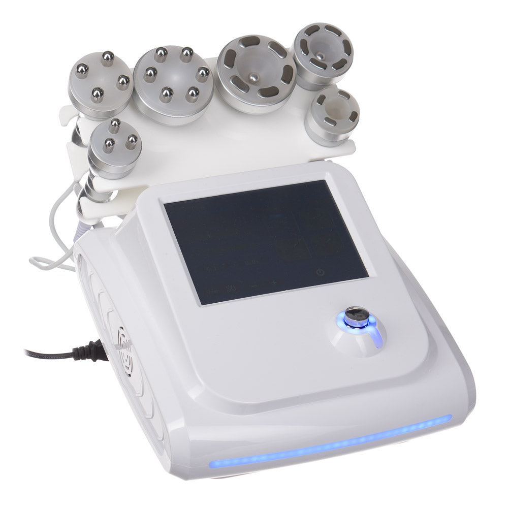 Beige liposuction massage device with photon and RF technology from Beauty System, showing controls and treatment head.