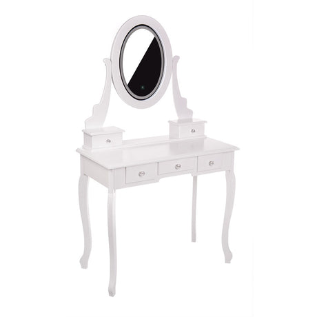 KARI White Vanity Table with LED Mirror & Stool - BVShop