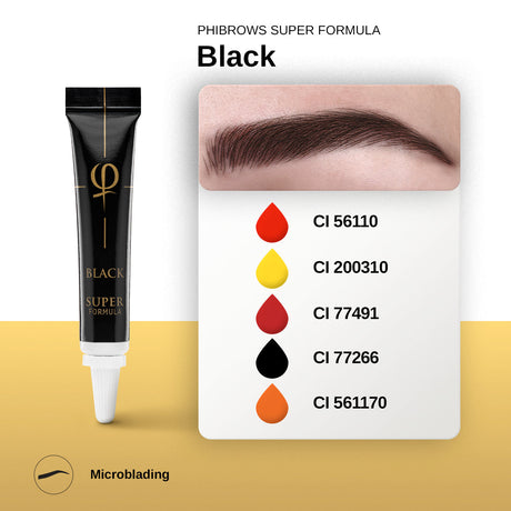 PhiBrows SUPER Black Microblading Pigment 5ml – pigment colour and composition chart
