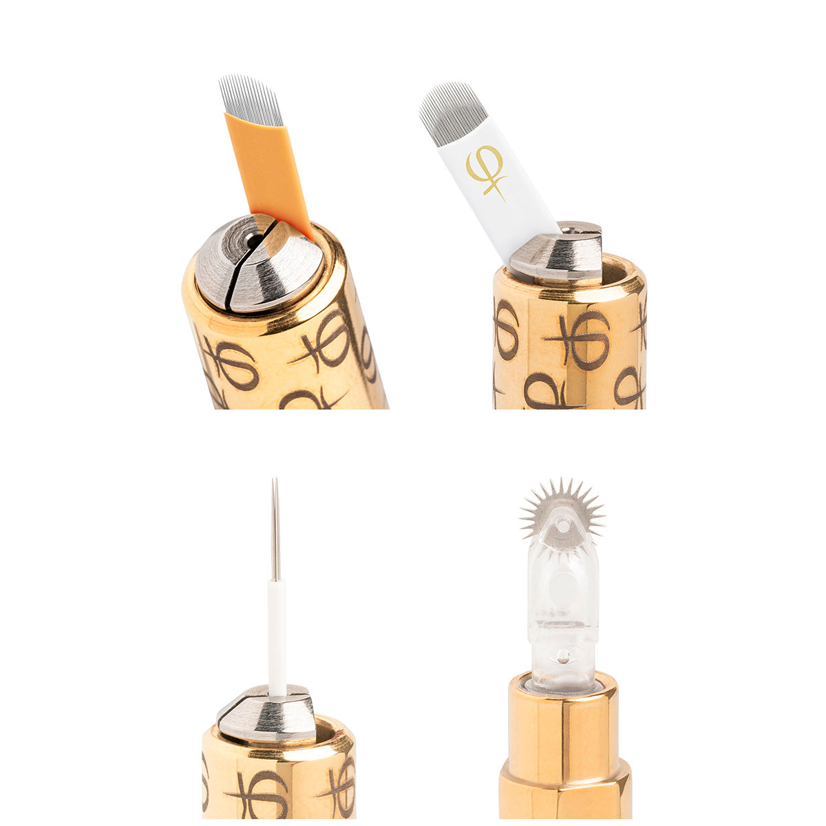 PhiBrows Universal Microblading Holder Gold — close-up of the blade mounting and configuration options