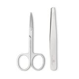 PhiBrows Stainless Steel Scissors & Tweezers on a light background