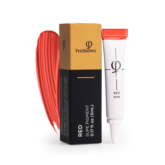 PhiBrows SUPE Red Microblading Pigment 5ml on a light background