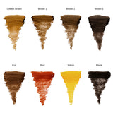 PhiBrows SUPER pigment range — eight labelled colour swatches
