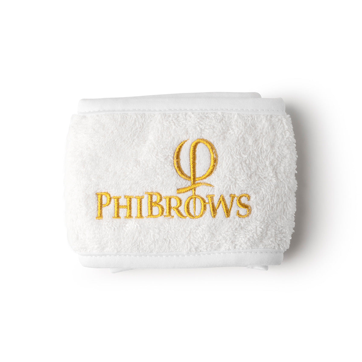 PhiBrows White Cotton Headband — white cotton headband with embroidered logo