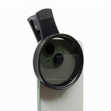 Universal Clip-On CPL lens for 67mm camera lenses, compatible with BVShop, shown attached to a camera lens in the image.