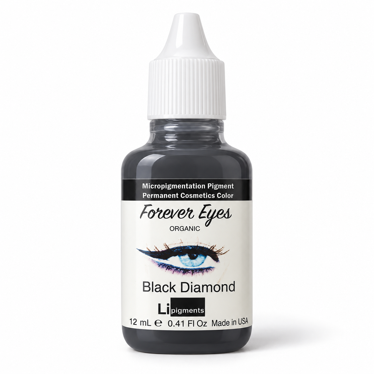 Li Pigments Forever Eyes Black Diamond Pigment 12ml - bottle on white background with soft shadow