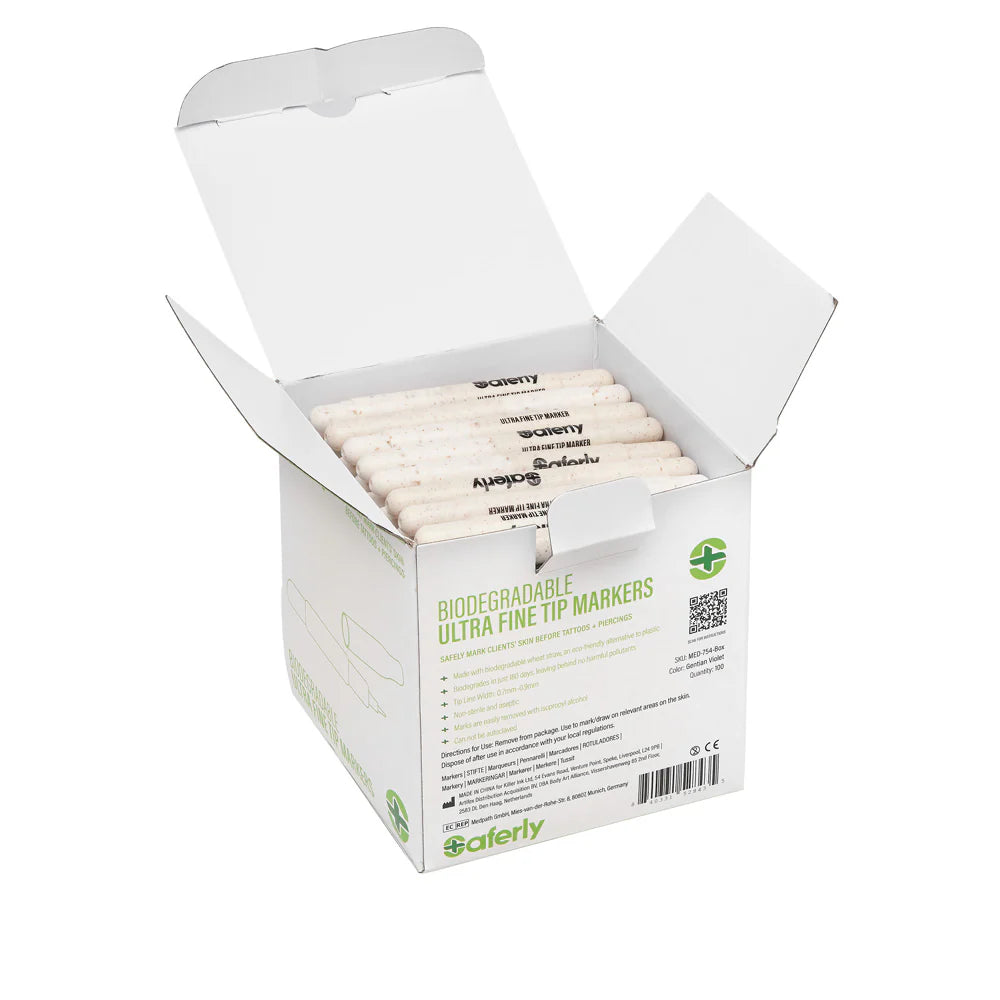 Saferly biodegradable mini markers with ultra-fine tips, ideal for eco-friendly writing and drawing applications.
