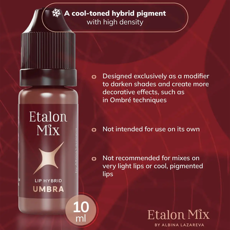 Etalon Mix Lip Pigment in Umbra, 5ml or 10ml bottle, showing the pigment bottle with a black cap and colorful label.