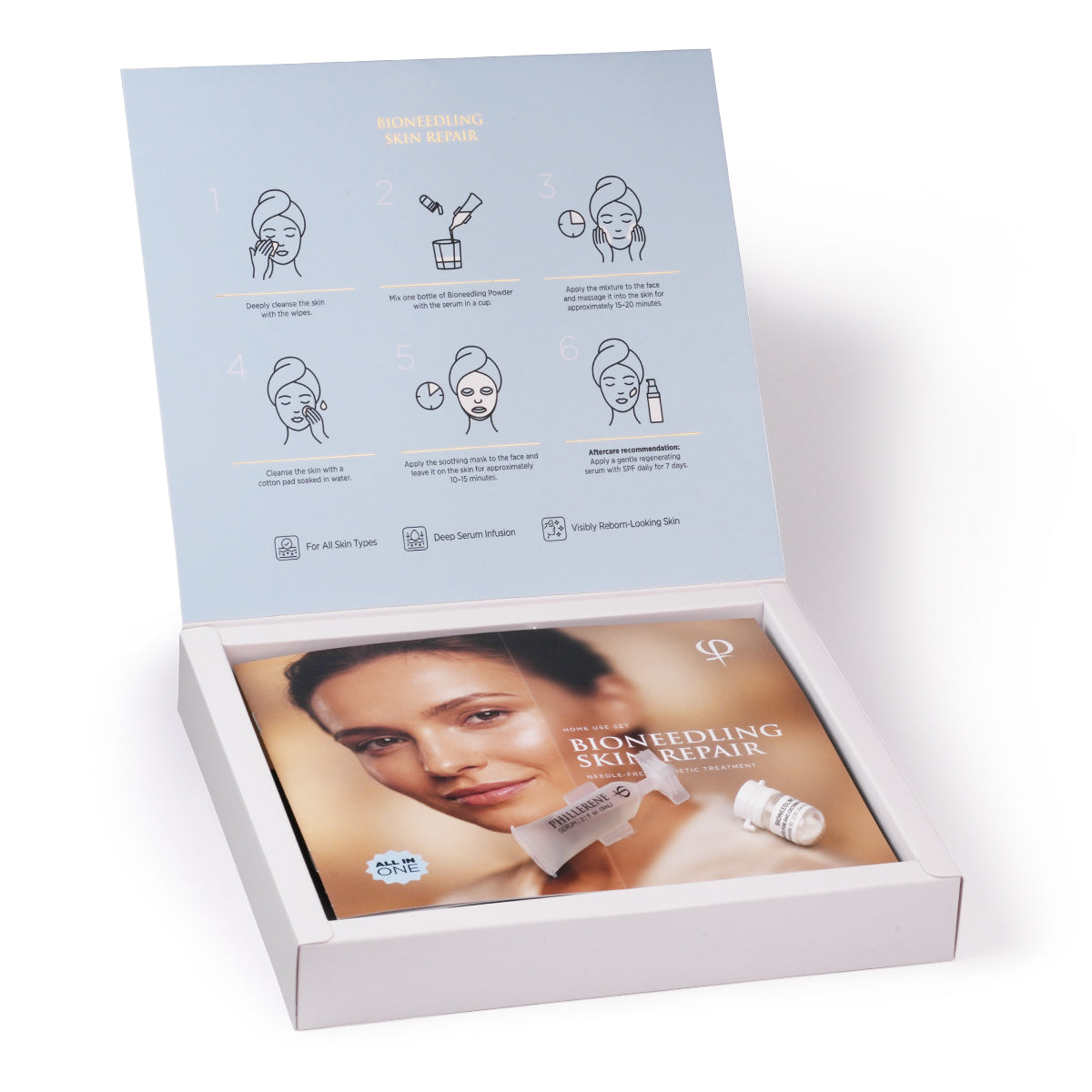 PhiAcademy Bioneedling Skin Repair Home Use Set 3 Treatments — open Bioneedling presentation box