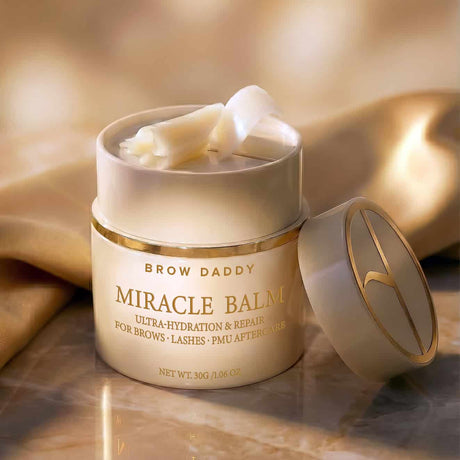 Brow Daddy Miracle Balm 30g twist-dispense jar for brow, lash, and PMU care