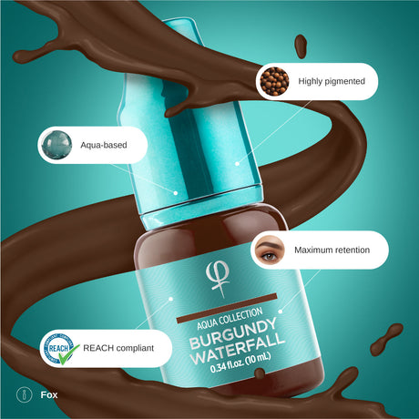 PhiAcademy PMU Aqua Burgundy Waterfall Pigment 10ml — formula and pigment texture