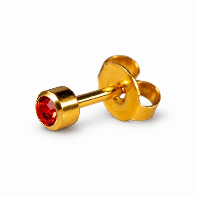 Caflon Blu Piercing Earrings Ruby 4 mm (24ct Gold Plated)