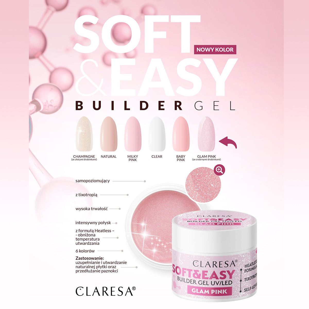 Claresa builder gel Soft&Easy glam pink 45g - BVShop